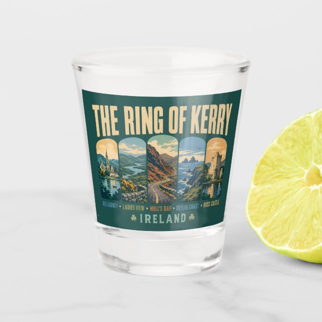 Verre A Shot Ring of Kerry Ireland Landmarks Illustration Retro (Devant)