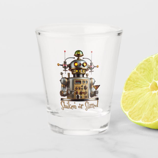 Verre A Shot Robot Barman Futuriste "Secoué ou Remué" (Devant)