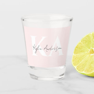 Verre A Shot Rose Blush moderne Nom du monogramme personnalisé 
