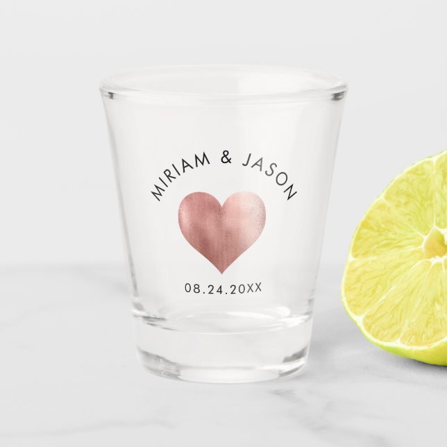 Verre A Shot Rose de tir de mariage personnalisé Gold Coeur min (Devant)