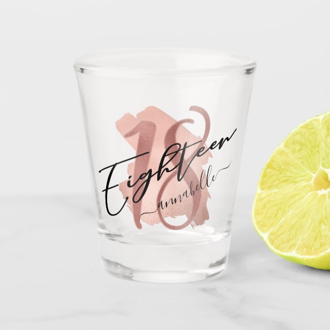 Verre A Shot Rose Gold Faux Foil 18e anniversaire (Devant)