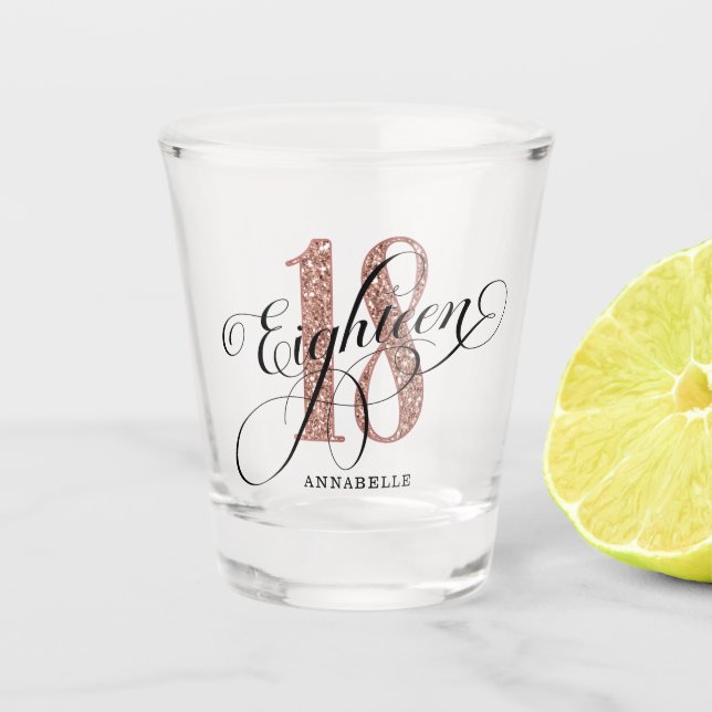 Verre A Shot Rose Gold Faux Parties scintillant 18e Anniversair (Devant)