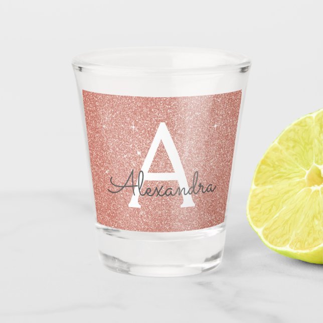 Verre A Shot Rose Gold Pailleté et Monogramme Anniversaire Rose (Devant)