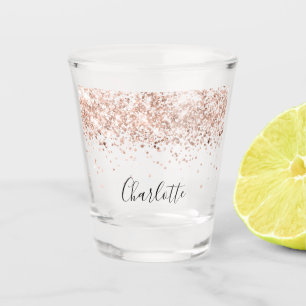 Verre A Shot Rose gold paillettes nom écriture élégante