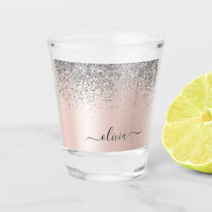 Verre A Shot Rose Gold - Rose Pâle Paillettes Argent Monogramme