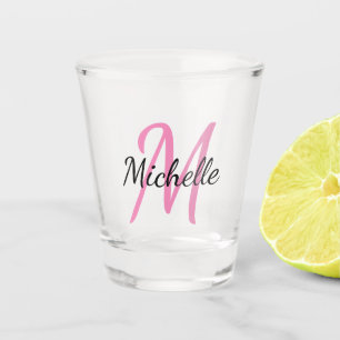 Verre A Shot Rose & Noir Simple Monogramme Classique tendance