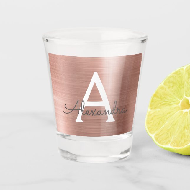 Verre A Shot Rose Rose Or Moderne Monogramme métallique Anniver (Devant)