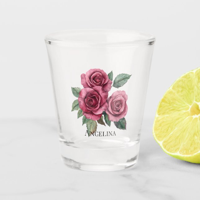 Verre A Shot Rose rouge vert Rose Floral (Devant)