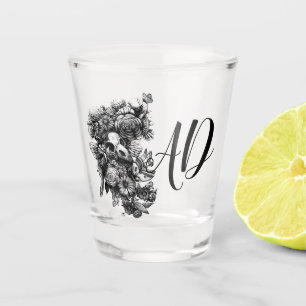 Verre A Shot Roses et papillons de nuit - Monogramme noir