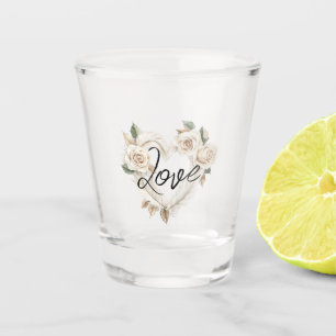 Verre A Shot Roses Fleurs de cœur d'amour romantiques rose