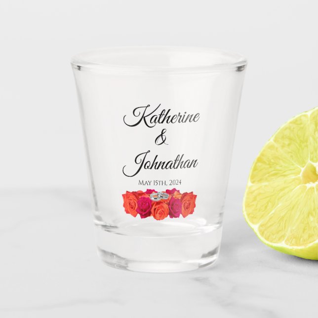 Verre A Shot Roses orange et roses - Argent/Pied Danse - (Devant)