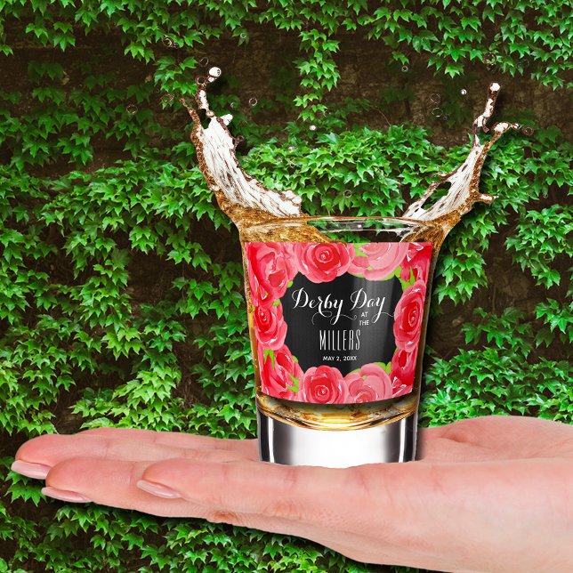Verre A Shot Roses rouges Aquarelle Jour Derby (Red Roses Watercolor Derby Day Shot Glass - great for your party and/or give as party favors.)