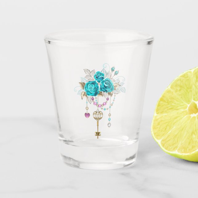Verre A Shot Roses turquoise avec touches (Devant)