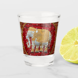 Verre A Shot Rouge embelli et or d'éléphant d'Asie