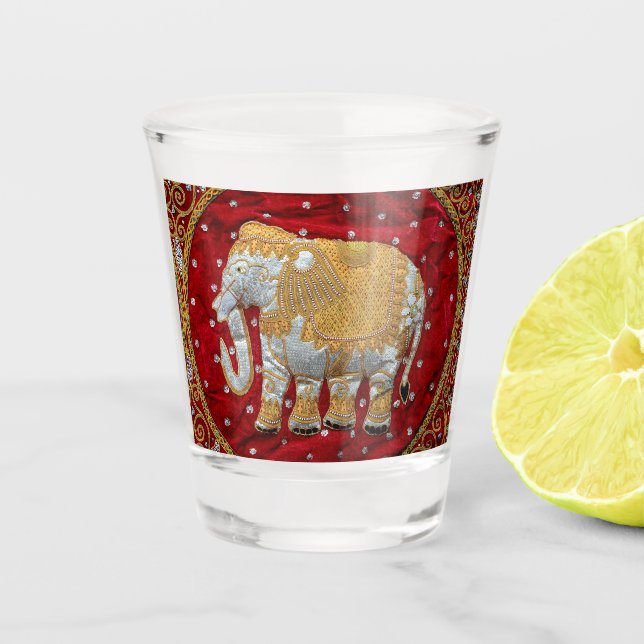 Verre A Shot Rouge embelli et or d'éléphant d'Asie (Devant)