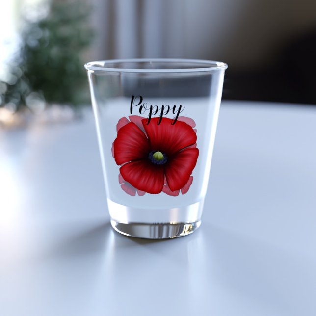Verre A Shot Rouge Pavot Fleur Art Personnalisé (A pretty poppy shot glass perfect for your name!)
