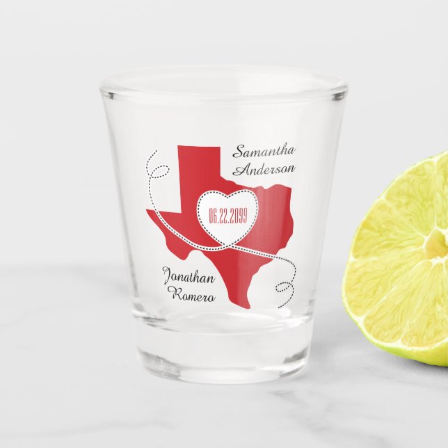 Verre A Shot Rouge Texas Curling Ruban Date de mariage (Devant)