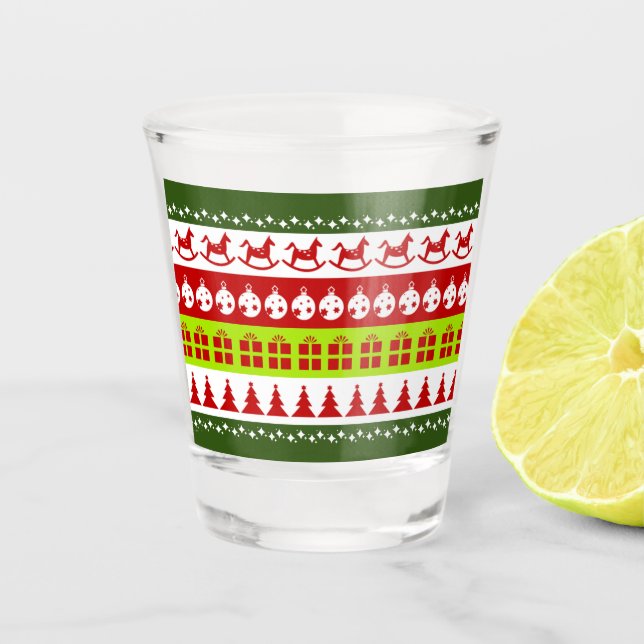 Verre A Shot Rouge Vert moche Sweater de Noël Clipart de fête (Devant)