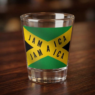 Verre A Shot Ruban d'avertissement Jamaïcain Vert Or Drapeau Ja