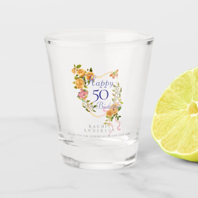 Verre A Shot Ruban de rose d'or 50e anniversaire (Devant)