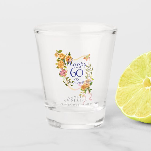 Verre A Shot Ruban de rose d'or 60e anniversaire (Devant)