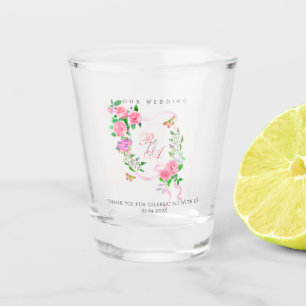Verre A Shot Ruban de rose rose monogramme de mariage 