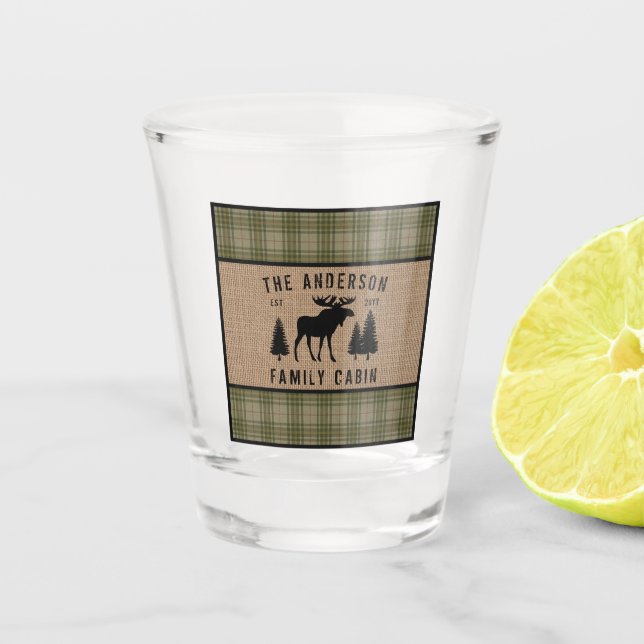 Verre A Shot Russe Cabine de famille Moose Pine Green Plaid Bur (Devant)