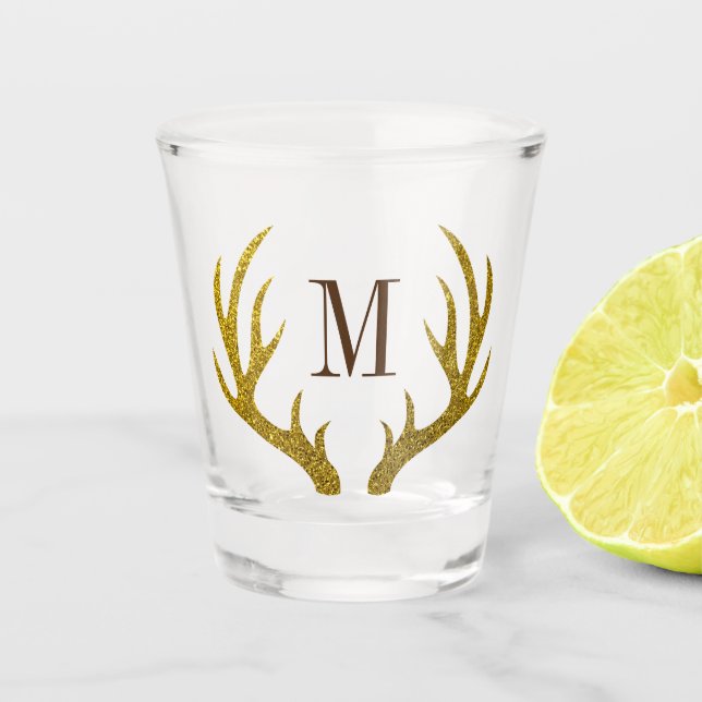 Verre A Shot Russe Faux Gold Parties scintillant Cerfs Antlers  (Devant)