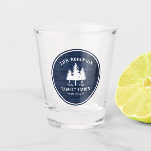 Verre A Shot Rustic Country Family Cabine Arbres Blue Wood Impr