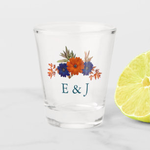 Verre A Shot Rustique Automne Orange Navy Bleu Floral Mariage