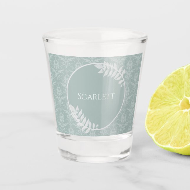Verre A Shot Sage Green Elegant Damask Personnalisé (Devant)