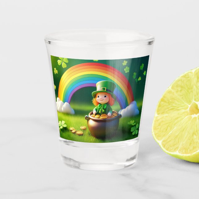 Verre A Shot Saint Patrick's Day Leprechaun en Pot d'Or (Devant)