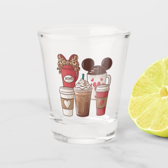 Verre A Shot Saint-Valentin Amoureux du café Latte amusant (Devant)