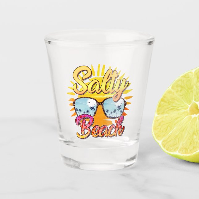 Verre A Shot Salty Beach | Soleil et palmier tropicaux (Devant)