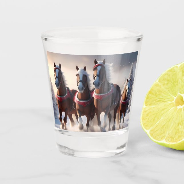 Verre A Shot Santas Chevaux de Neige de Noël, (Devant)