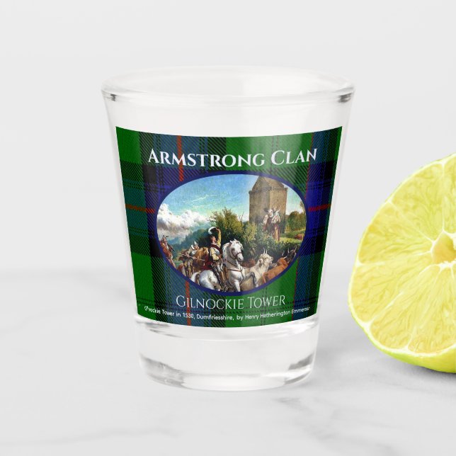 Verre A Shot Scottish Armstrong Clan Gilnockie Peinture Tartan (Devant)