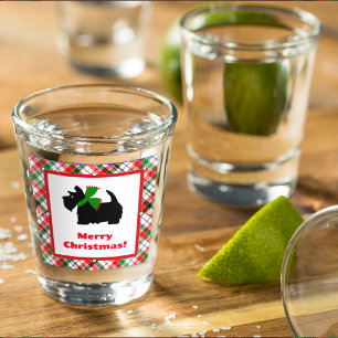 Verre A Shot Scotty Dog et Tartan Christmas