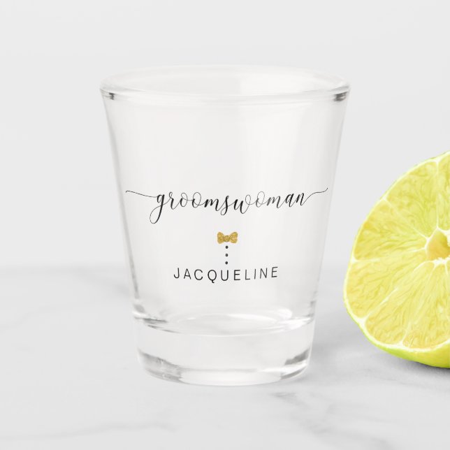 Verre A Shot Script chic moderne Groomswoman Gold Heart Name (Devant)