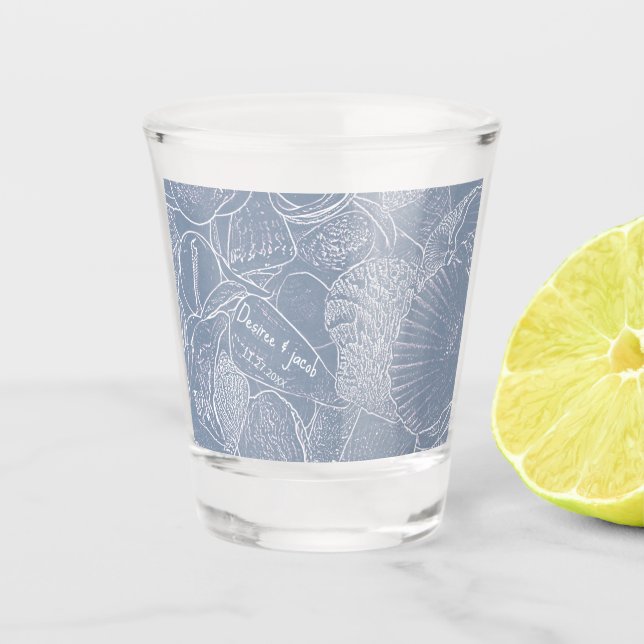 Verre A Shot Sea Shell Dusty Blue Coastal Beach (Devant)