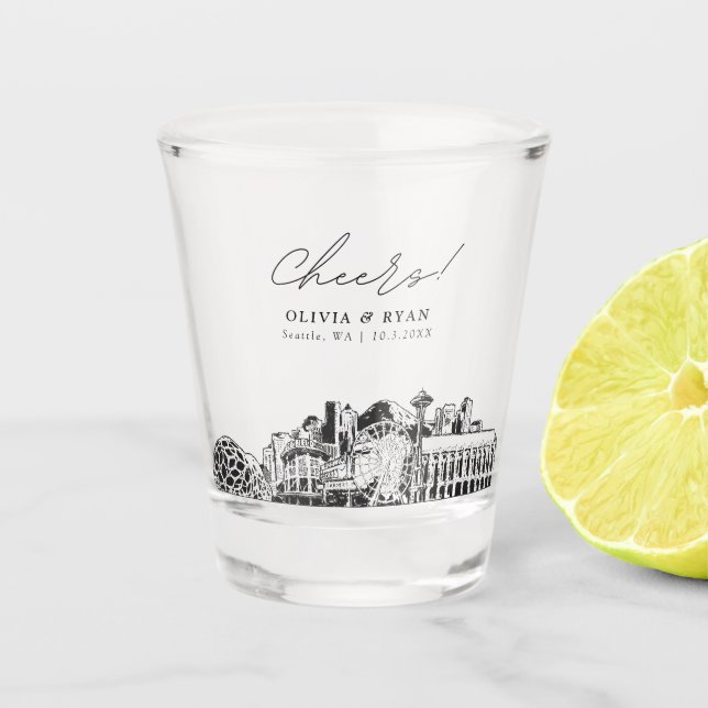 Verre A Shot Seattle Wedding Favor Personnalisé Cheers (Devant)