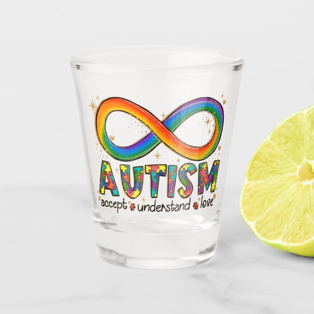 Verre A Shot Sensibilisation sur l'autisme Accepter, Amour, Com (Devant)