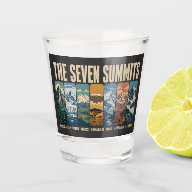 Verre A Shot Seven Summits Mountain Landmarks Illustration (Devant)