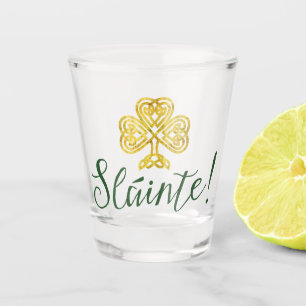 Verre A Shot Shamrock d'or irlandais   Slainte ! Verre à shot