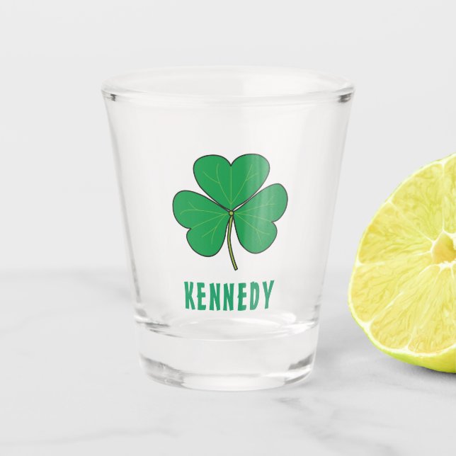 Verre A Shot Shamrock Green Clover Irlande Celtic Irish Nom (Devant)