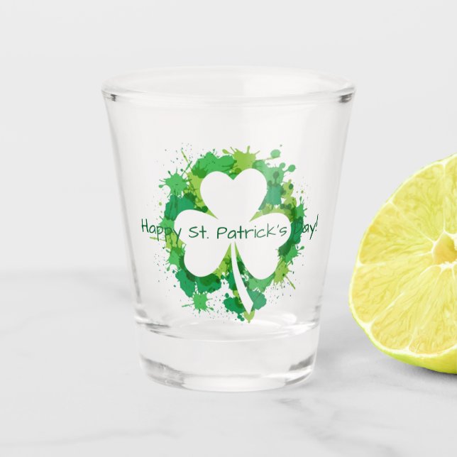 Verre A Shot Shamrock transparent avec plaques de peinture vert (Devant)