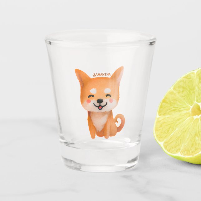 Verre A Shot Shiba Inu souriant mignon (Devant)
