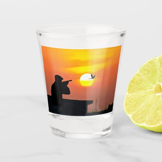 Verre A Shot Silhouette de chasse et coucher du soleil des oise (Devant)