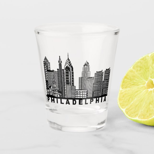 Verre A Shot Silhouette de l'horizon de Philadelphie  (Devant)