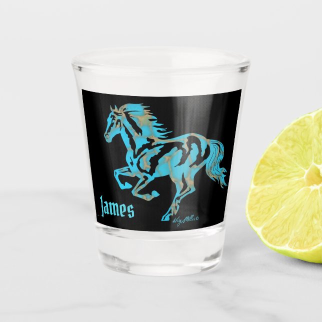 Verre A Shot Silhouette Turquoise Horse (Devant)