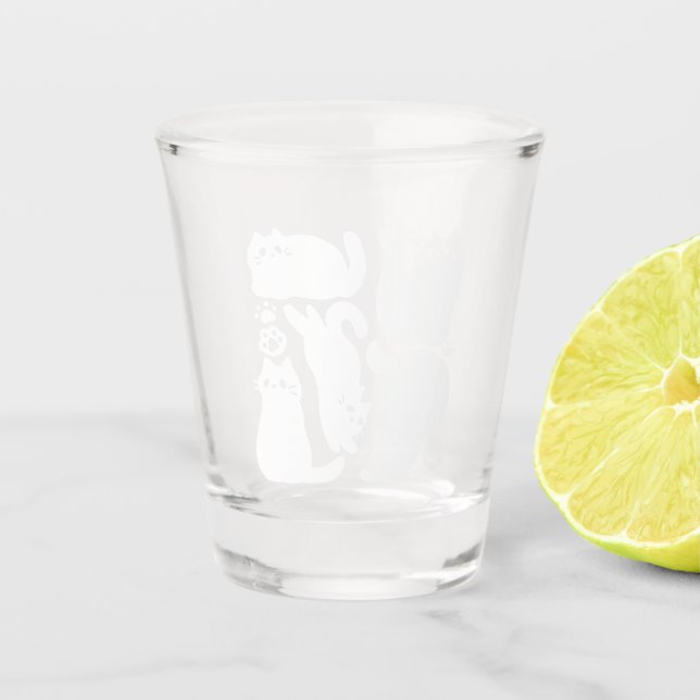 Verre A Shot Silhouettes de chaton blanc - Design Feline mignon (Devant)
